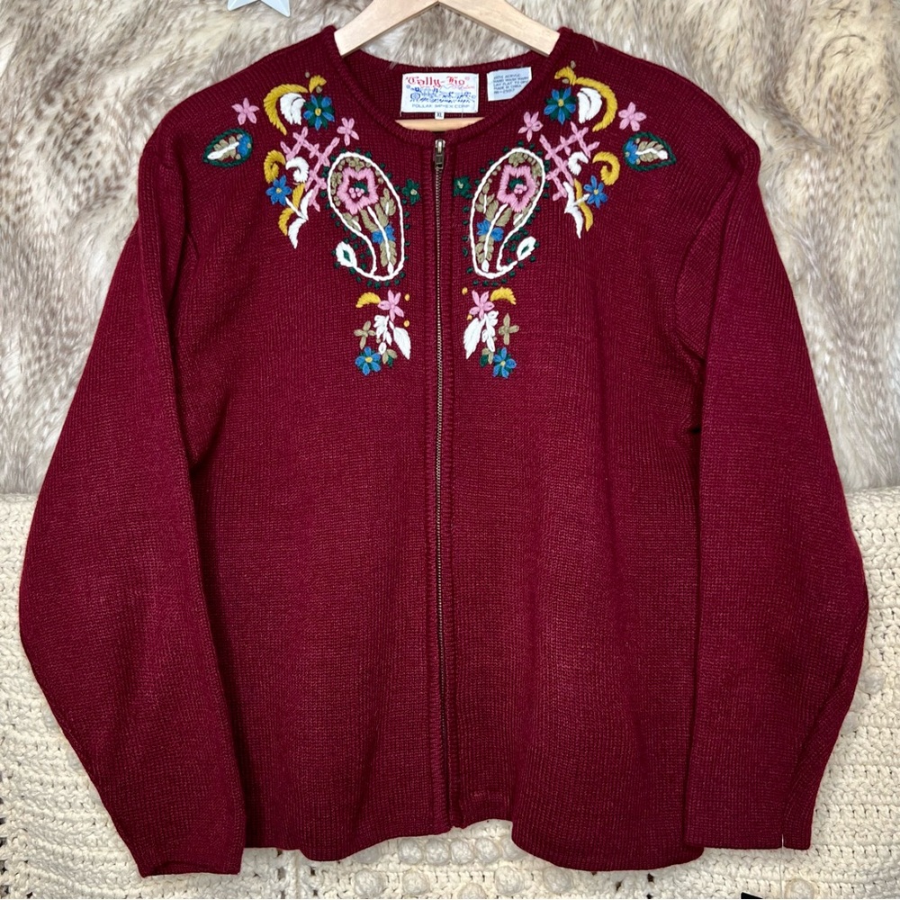 Vintage Tally Ho Creation Embroidered Zip Up Sweater